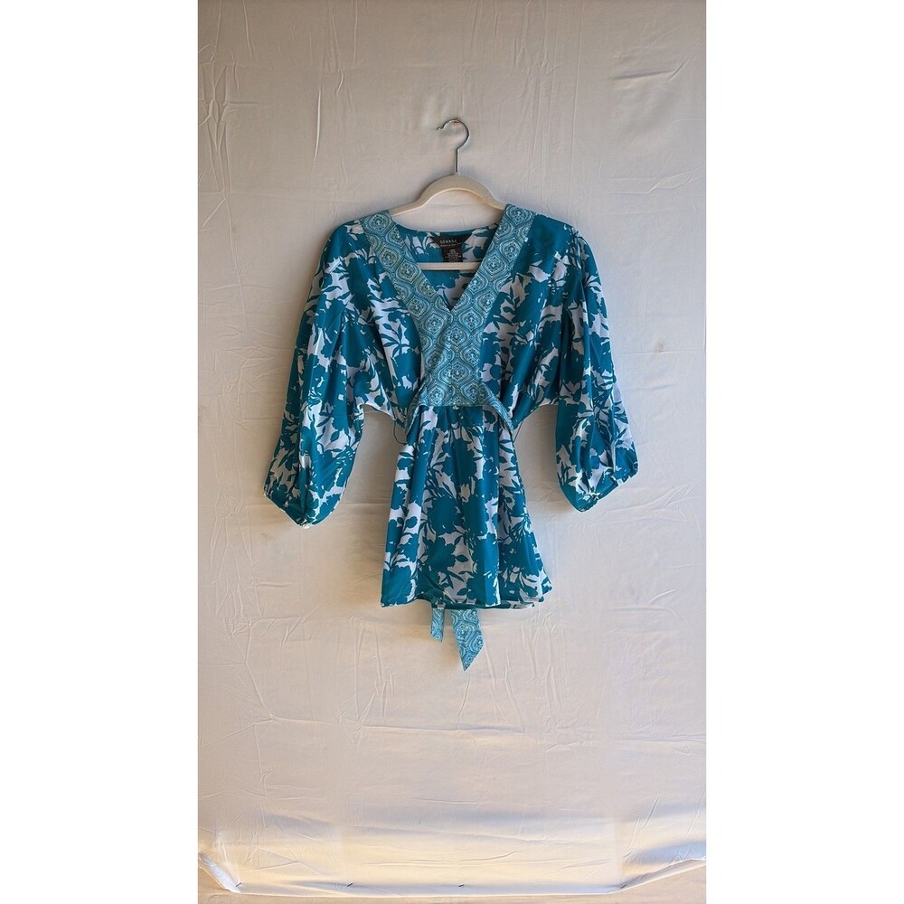 George ME by Mark Eisen Turquoise Floral Empire Waist Tunic